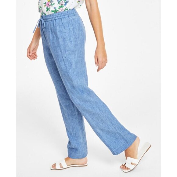 Charter Club Luxury Line Blue Petite 100% Linen Drawstring Pants NWT - Picture 4 of 8